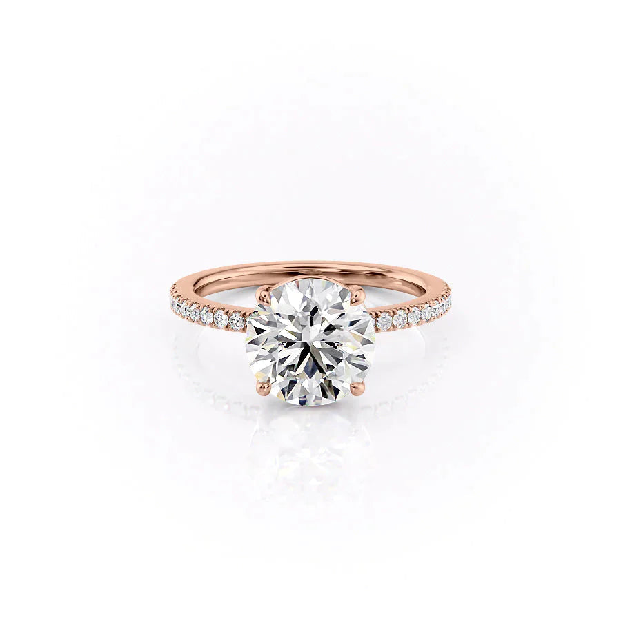 The Pave Eleanor Set With A 3 Carat Round 14K Rose Gold Lab Diamond