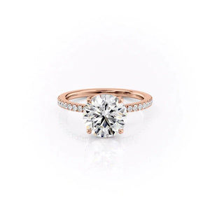 The Pave Eleanor Set With A 3 Carat Round 14K Rose Gold Lab Diamond