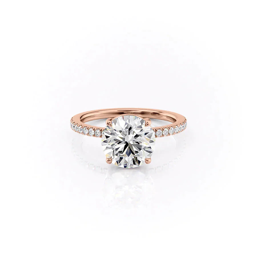 The Eleanor Set With A 3 Carat Round 14K Rose Gold Lab Diamond