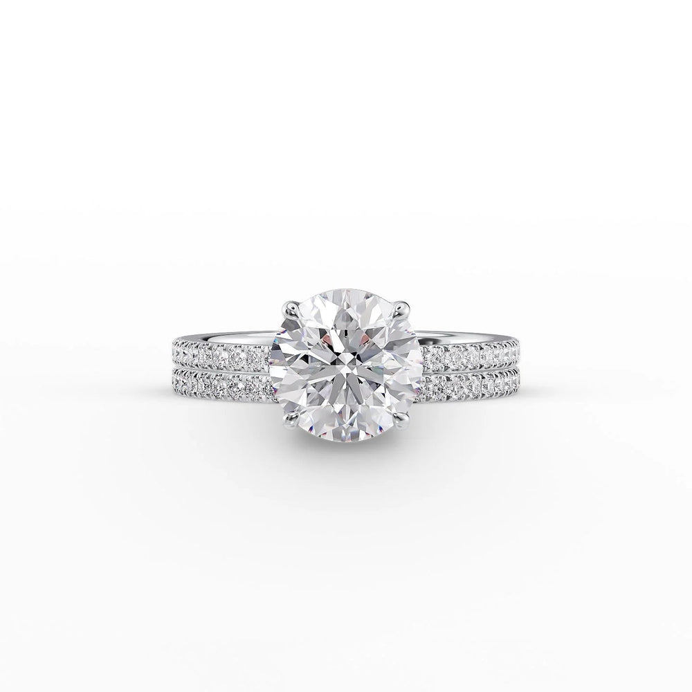 The Pave Eleanor Set  With A 4.5 Carat Round 18K White Gold Moissanite