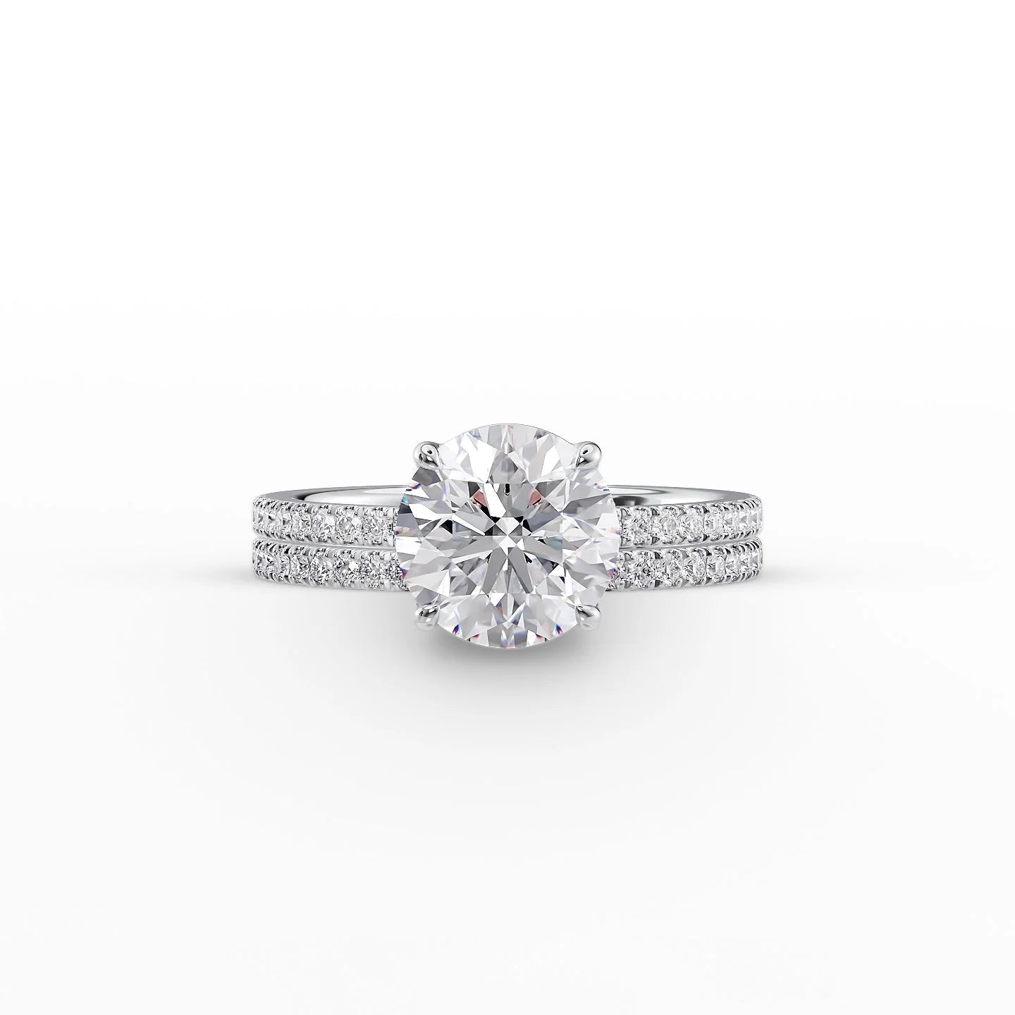 The Pave Eleanor Set With A 2.5 Carat Round 18K White Gold Lab Diamond