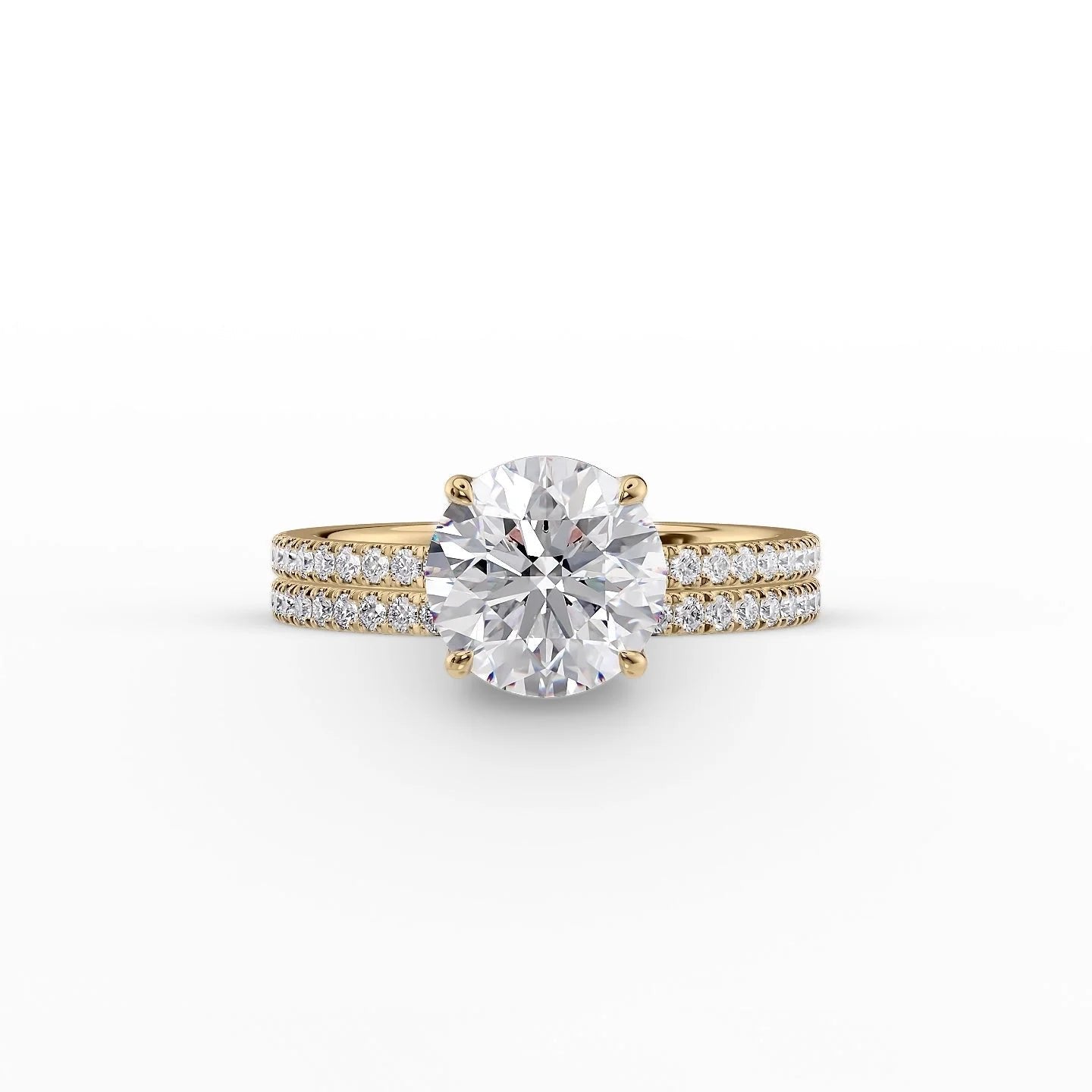The Pave Eleanor Set With A 1 Carat Round 14K Yellow Gold Lab Diamond
