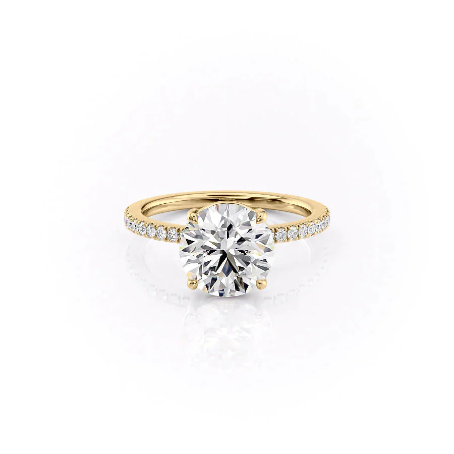 The Pave Eleanor Set With A 3 Carat Round 18K Yellow Gold Lab Diamond