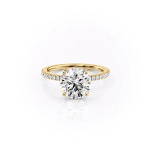 The Pave Eleanor Set With A 2 Carat Round 18K Yellow Gold Lab Diamond
