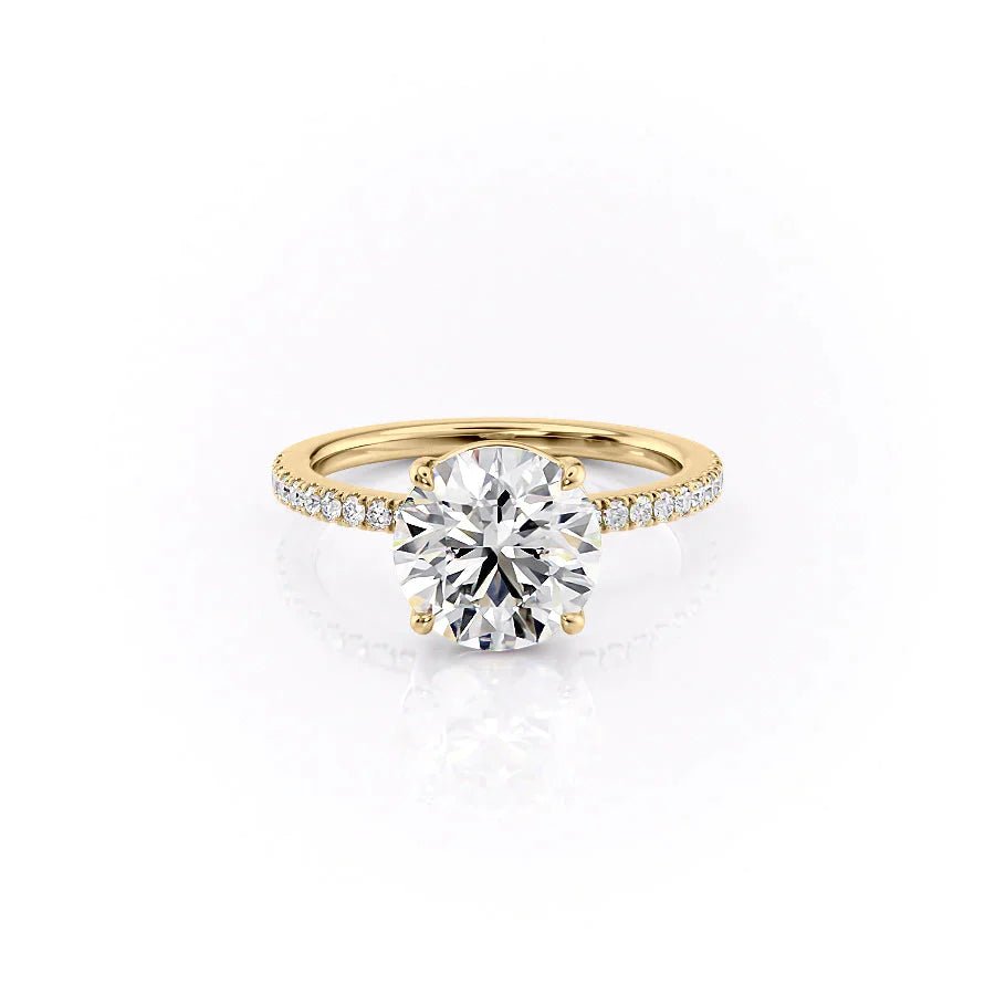 The Pave Eleanor Set With A 1 Carat Round 18K Yellow Gold Lab Diamond