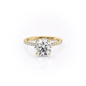 The Pave Eleanor Set With A 1 Carat Round 18K Yellow Gold Lab Diamond