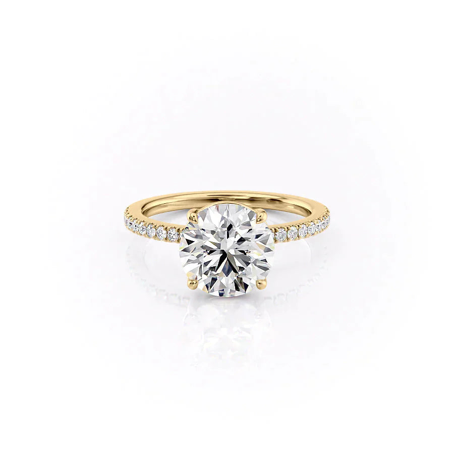 The Eleanor Set With A 2.5 Carat Round 14K Yellow Gold Lab Diamond
