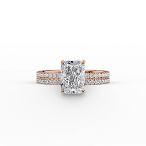 The Pave Eleanor Set With A 2 Carat Radiant 14K Rose Gold Lab Diamond