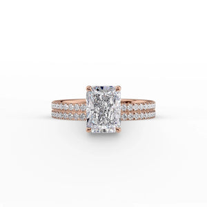 The Pave Eleanor Set With A 1 Carat Radiant 14K Rose Gold Lab Diamond