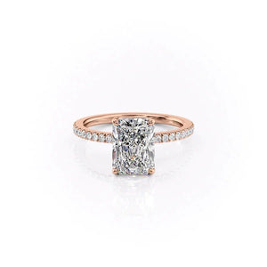 The Pave Eleanor Set With A 1 Carat Radiant 14K Rose Gold Lab Diamond
