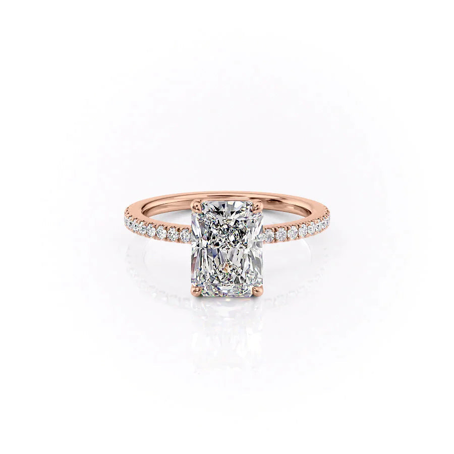 The Pave Eleanor Set With A 3 Carat Radiant 14K Rose Gold Lab Diamond