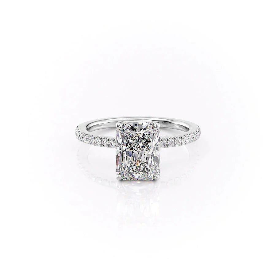 The Pave Eleanor Set With A 1.5 Carat Radiant 18K White Gold Lab Diamond