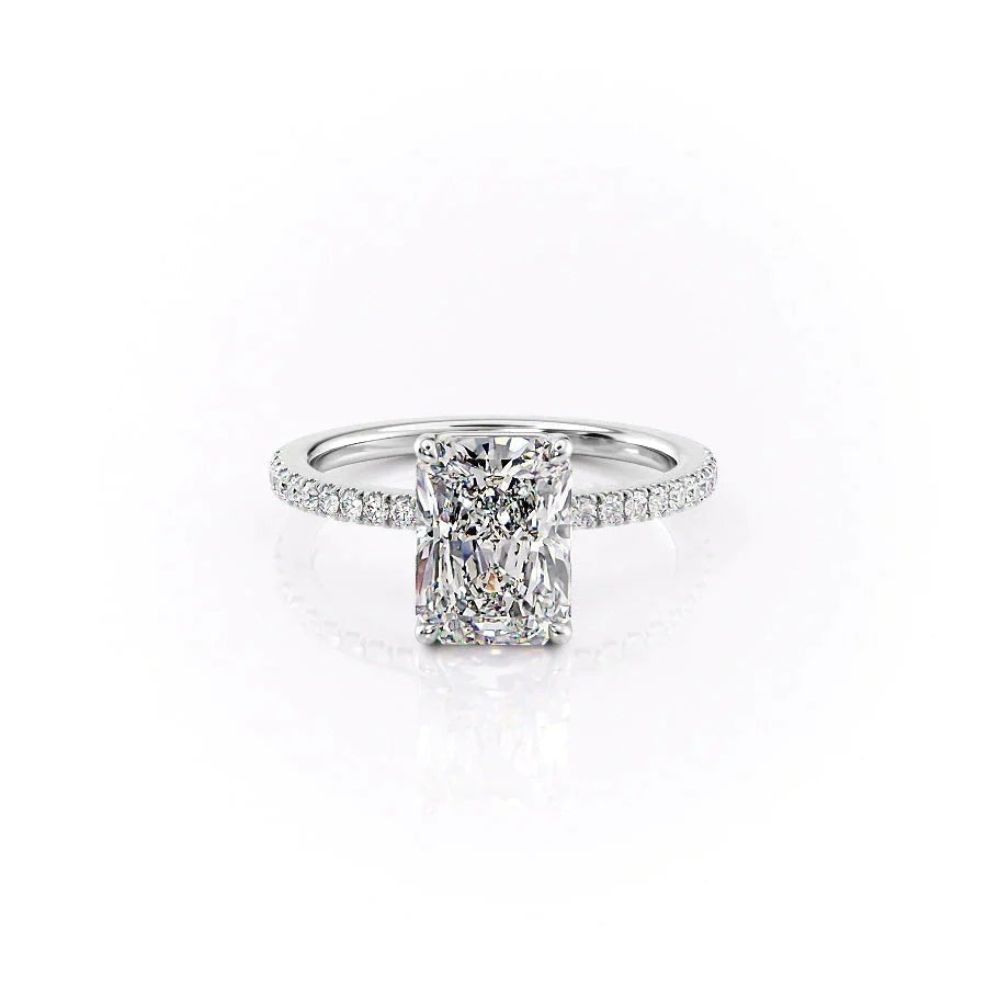 The Pave Eleanor Set With A 1 Carat Radiant 18K White Gold Lab Diamond