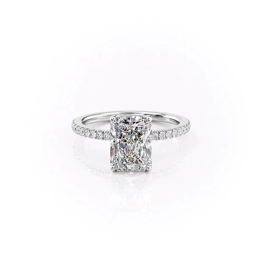 The Eleanor Set With A 2.5 Carat Radiant 14K White Gold Lab Diamond