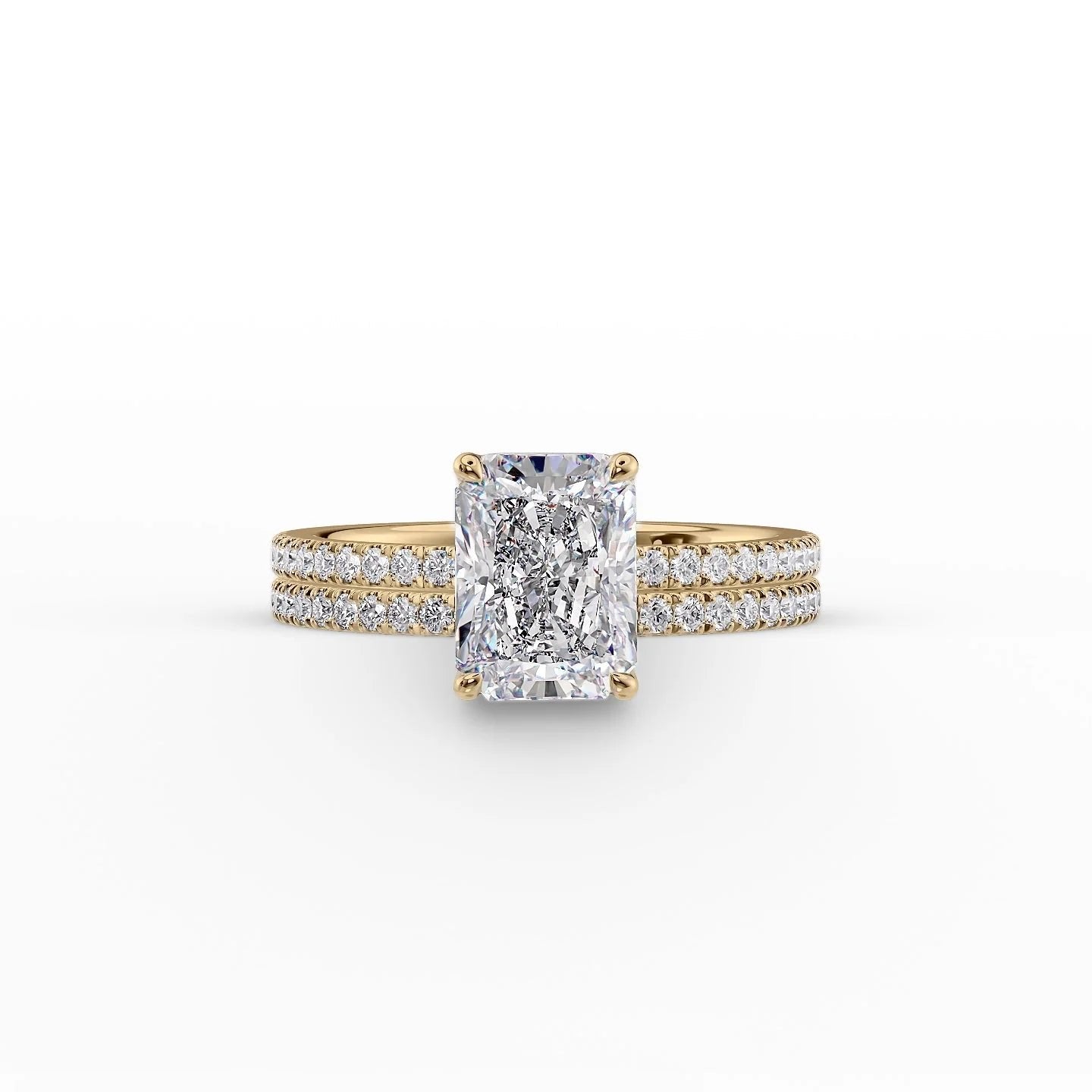 The Pave Eleanor Set With A 1 Carat Radiant 18K Yellow Gold Lab Diamond
