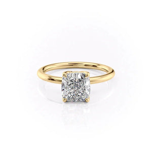 The Pave Alison Set  With A 2 Carat Cushion 14K Yellow Gold Moissanite