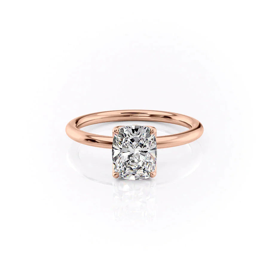 The Pave Alison Set  With A 1 Carat E. Cushion 14K Rose Gold Moissanite