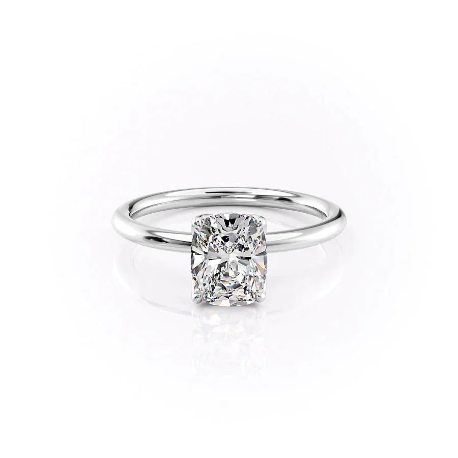 The Pave Alison Set  With A 1 Carat E. Cushion 14K White Gold Moissanite