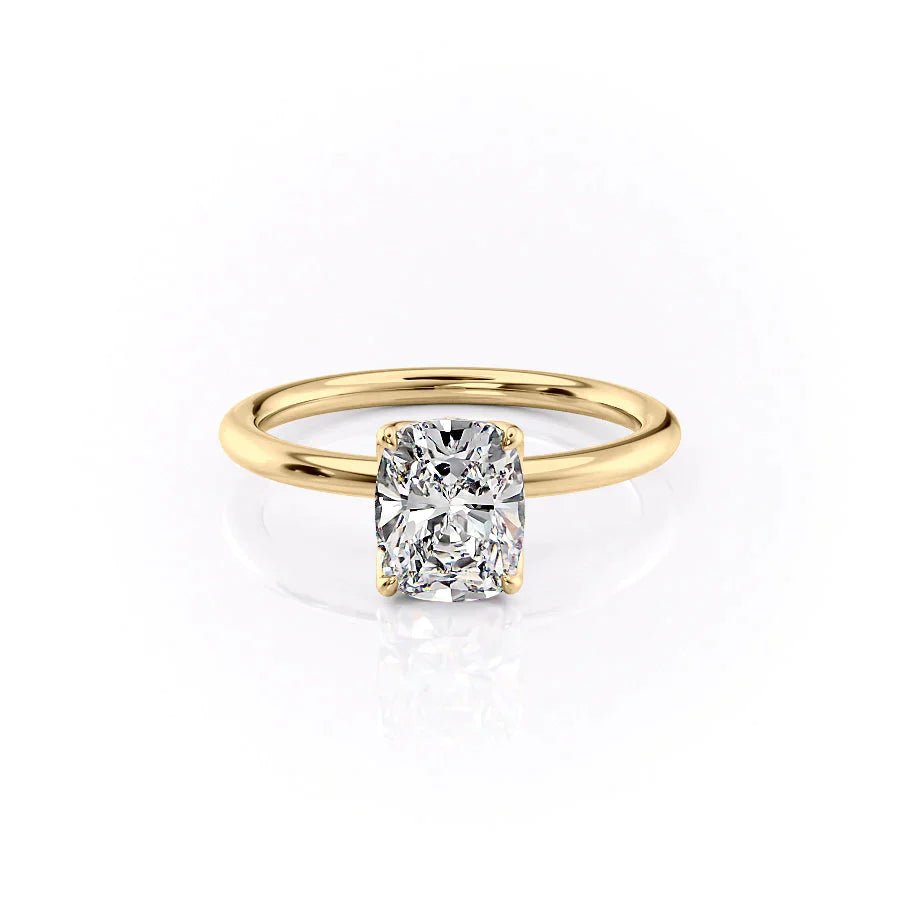 The Pave Alison Set  With A 2 Carat E. Cushion 18K Yellow Gold Moissanite
