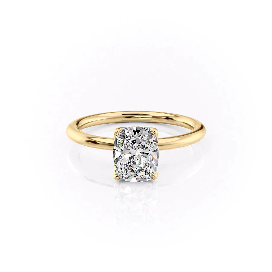 The Pave Alison Set  With A 1 Carat E. Cushion 14K Yellow Gold Moissanite