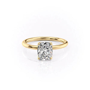 The Pave Alison Set  With A 1 Carat E. Cushion 14K Yellow Gold Moissanite