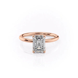 The Pave Alison Set  With A 2.5 Carat Emerald 14K Rose Gold Moissanite