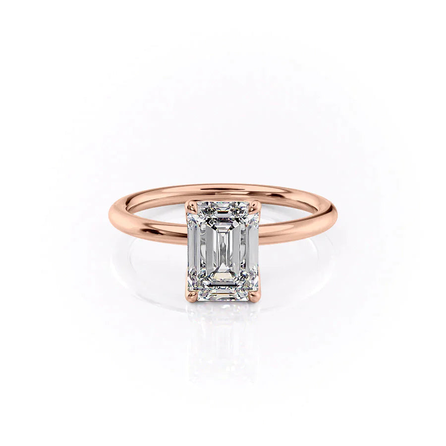 The Pave Alison Set  With A 1 Carat Emerald 14K Rose Gold Moissanite