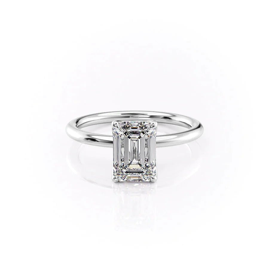The Pave Alison Set  With A 3 Carat Emerald 14K White Gold Moissanite