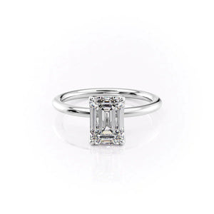 The Pave Alison Set  With A 1 Carat Emerald 14K White Gold Moissanite