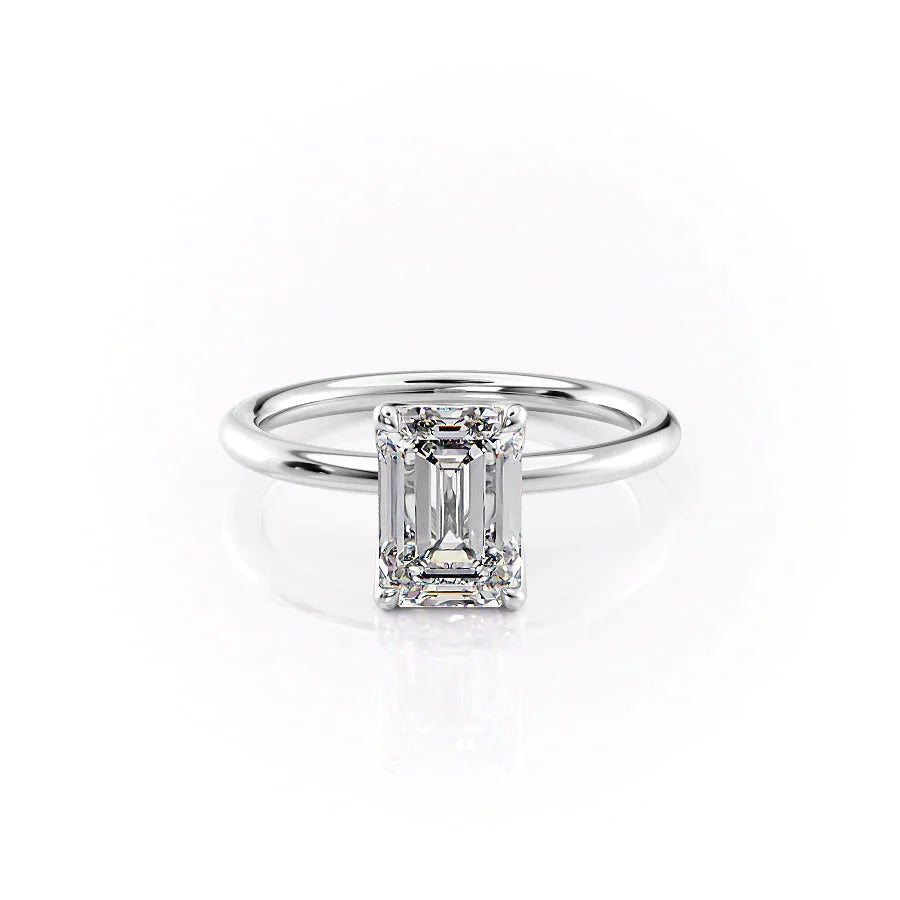 The Pave Alison Set  With A 1 Carat Emerald 18K White Gold Moissanite