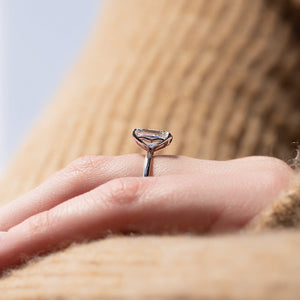 The Pave Alison Set  With A 1 Carat Emerald 14K White Gold Moissanite