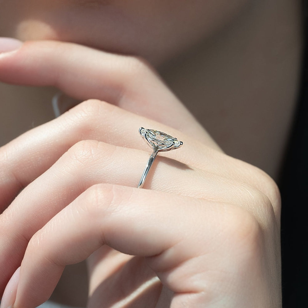 The Pave Alison Set  With A 3 Carat Marquise 18K White Gold Moissanite