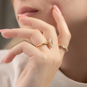 The Pave Alison Set  With A 1 Carat Marquise 18K Yellow Gold Moissanite