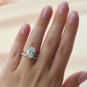 The Pave Alison Set  With A 1.5 Carat Oval 18K White Gold Moissanite