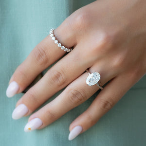 The Pave Alison Set  With A 1.5 Carat Oval 14K White Gold Moissanite