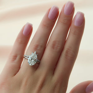 The Pave Alison Set  With A 1 Carat Oval 18K White Gold Moissanite