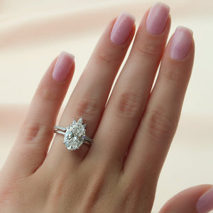 The Pave Alison Set  With A 3 Carat Oval 18K White Gold Moissanite