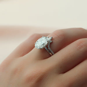 The Pave Alison Set  With A 2.5 Carat Oval 18K White Gold Moissanite
