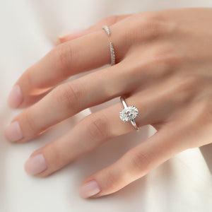 The Pave Alison Set  With A 2 Carat Oval 14K White Gold Moissanite