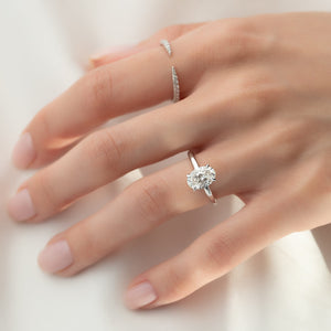 The Pave Alison Set  With A 1 Carat Oval 18K White Gold Moissanite