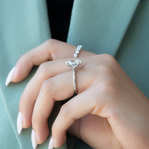 The Pave Alison Set  With A 2.5 Carat Oval 14K White Gold Moissanite