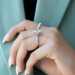 The Pave Alison Set  With A 1 Carat Oval 14K White Gold Moissanite