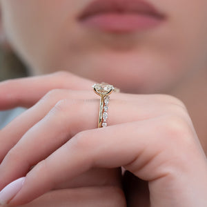 The Pave Alison Set  With A 3.5 Carat Oval 18K Yellow Gold Moissanite