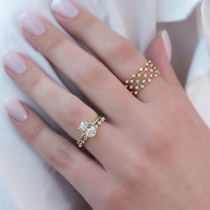The Pave Alison Set  With A 1 Carat Oval 18K Yellow Gold Moissanite