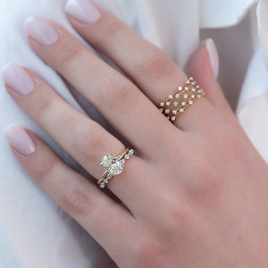 The Pave Alison Set  With A 5 Carat Oval 14K Yellow Gold Moissanite