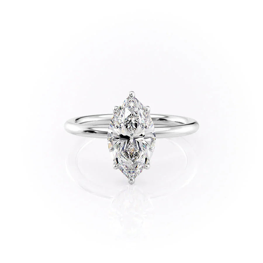 The Pave Alison Set  With A 1 Carat Marquise 18K White Gold Moissanite