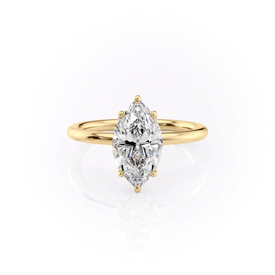 The Pave Alison Set  With A 1 Carat Marquise 18K Yellow Gold Moissanite