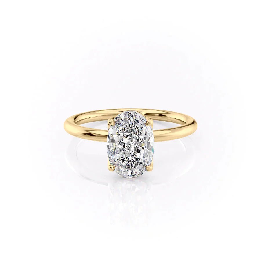 The Pave Alison Set  With A 3 Carat Oval 14K Yellow Gold Moissanite