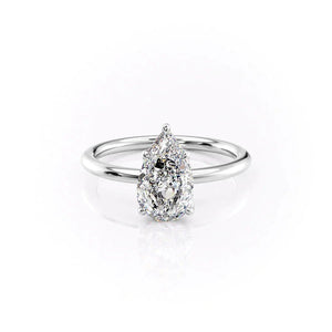 The Pave Alison Set  With A 3 Carat Pear 14K White Gold Moissanite
