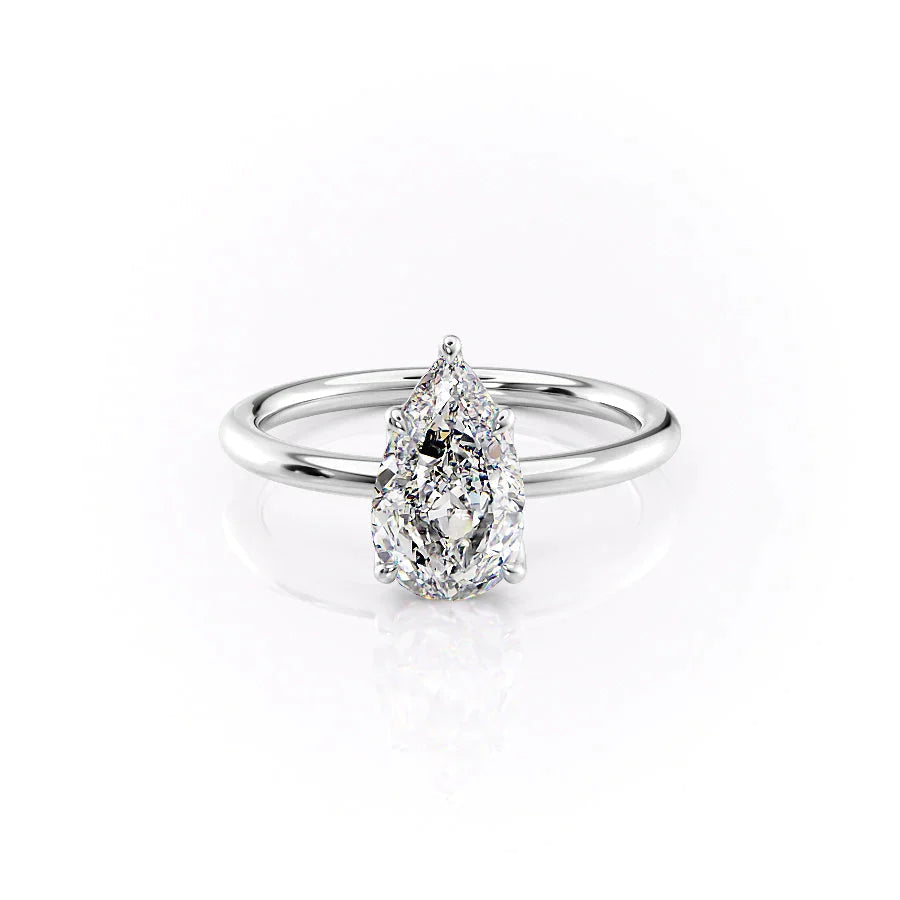 The Pave Alison Set  With A 1 Carat Pear 18K White Gold Moissanite